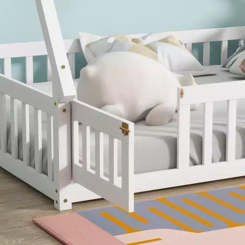 Tent-shaped Twin/Full Floor Bed Frame with Guardrails - ModernLuxe