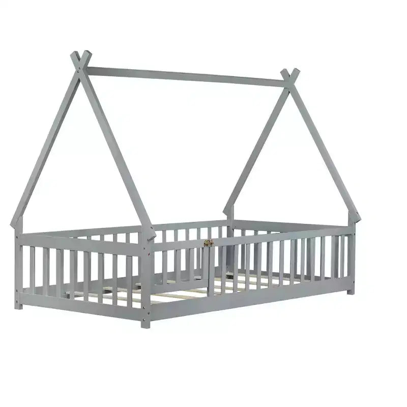 Tent-shaped Twin/Full Floor Bed Frame with Guardrails - ModernLuxe