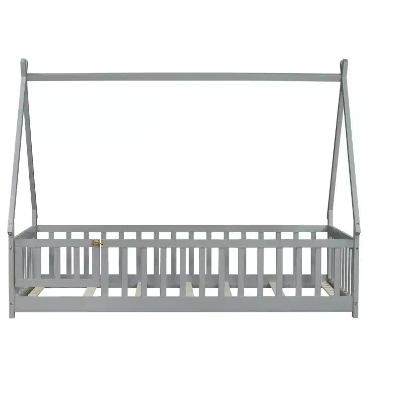 Tent-shaped Twin/Full Floor Bed Frame with Guardrails - ModernLuxe