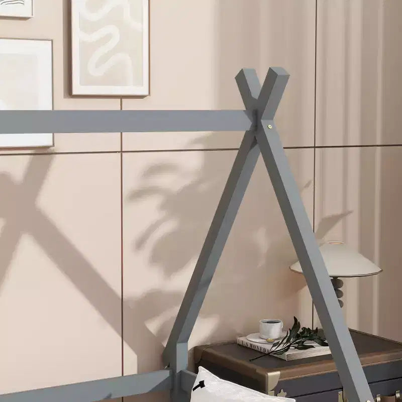 Tent-shaped Twin/Full Floor Bed Frame with Guardrails - ModernLuxe