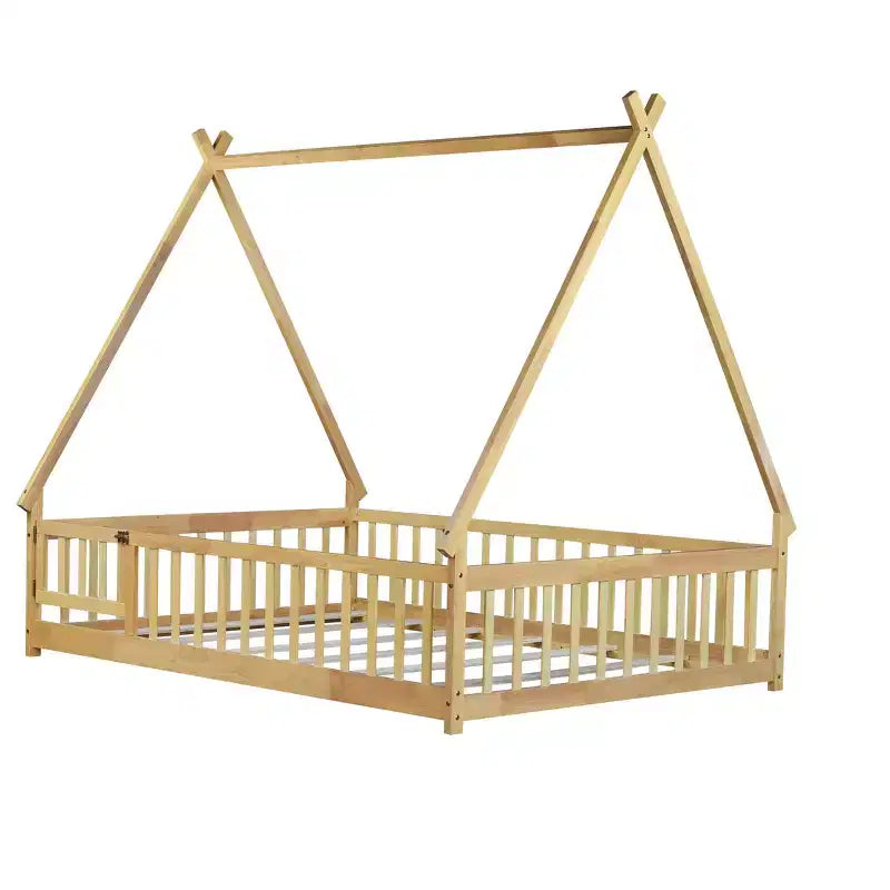 Tent-shaped Twin/Full Floor Bed Frame with Guardrails - ModernLuxe