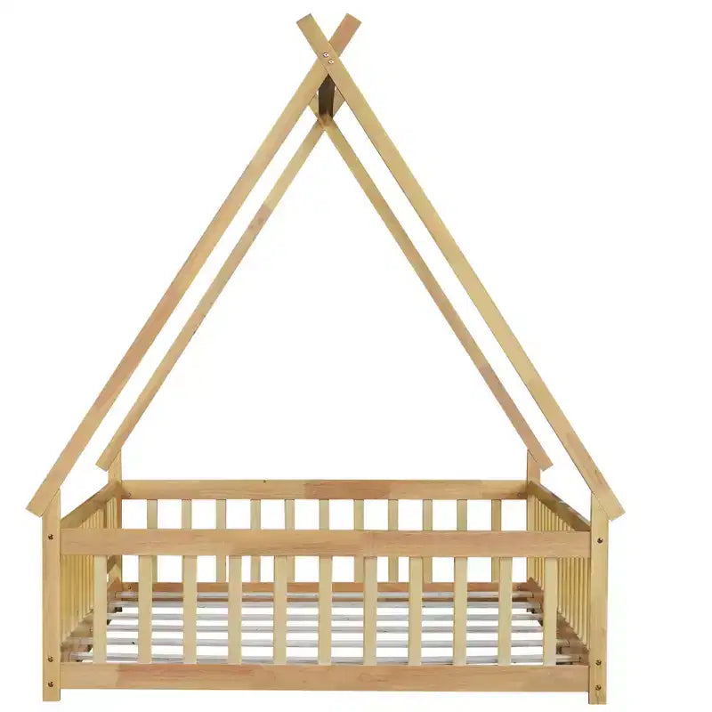 Tent-shaped Twin/Full Floor Bed Frame with Guardrails - ModernLuxe