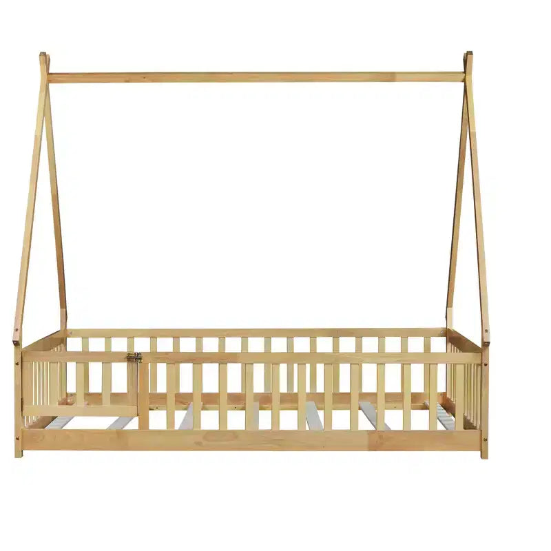 Tent-shaped Twin/Full Floor Bed Frame with Guardrails - ModernLuxe