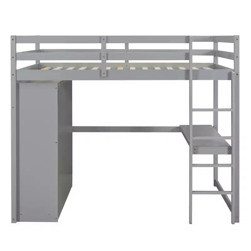 Full Size Loft Bed with Wardrobe and Desk, Wood Loft Bed Frame with Storage Shelves and Drawers for Kids Teens Adults