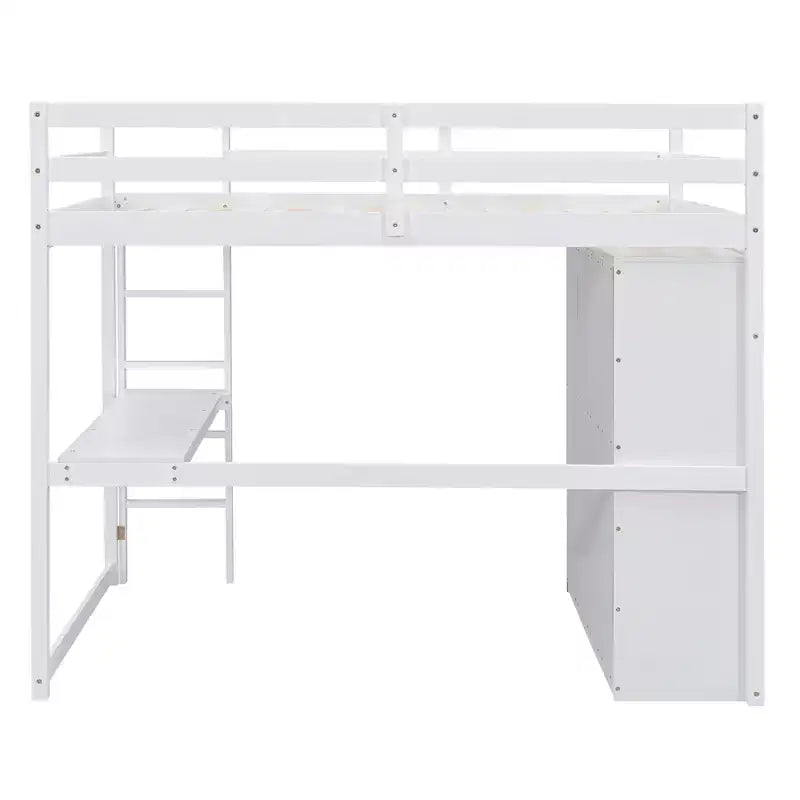 Full Size Loft Bed with Wardrobe and Desk, Wood Loft Bed Frame with Storage Shelves and Drawers for Kids Teens Adults