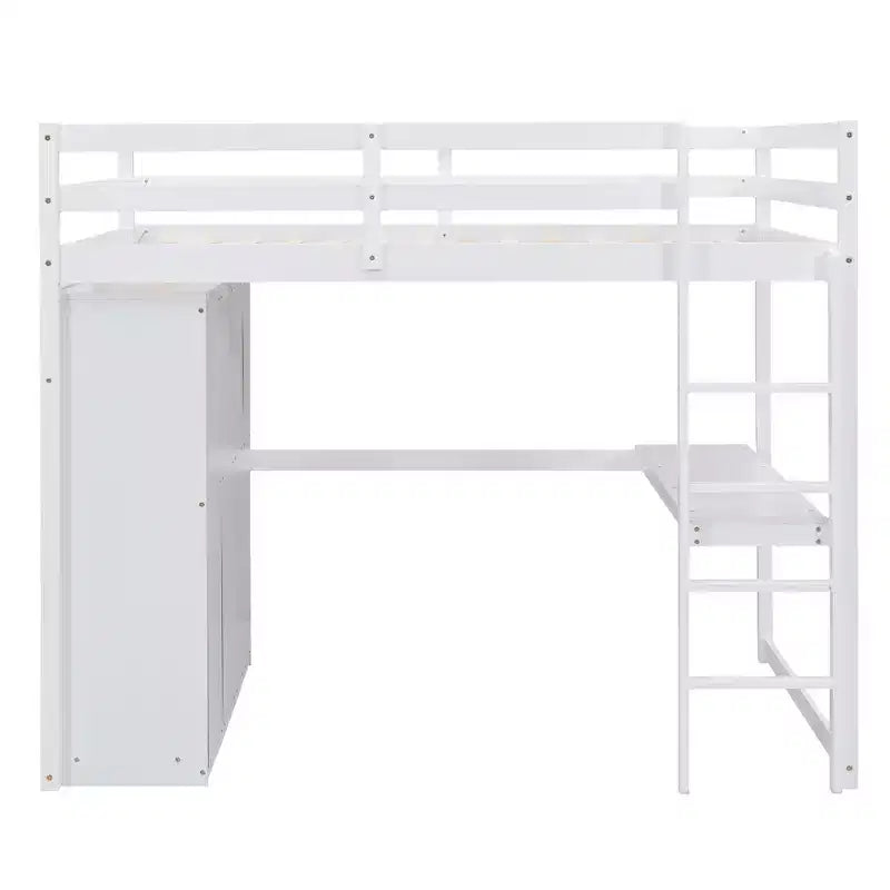 Full Size Loft Bed with Wardrobe and Desk, Wood Loft Bed Frame with Storage Shelves and Drawers for Kids Teens Adults