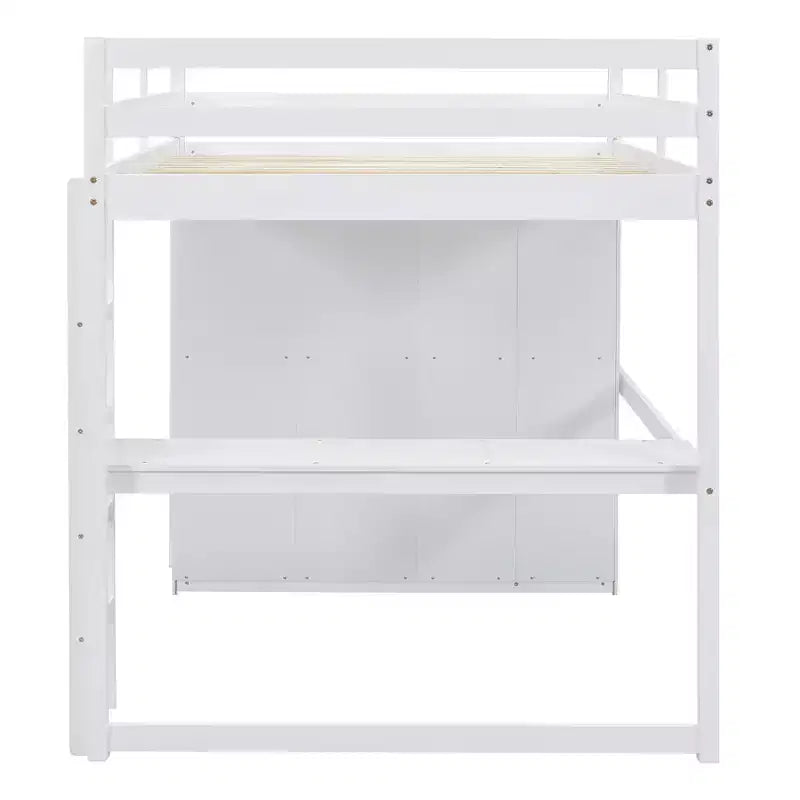 Full Size Loft Bed with Wardrobe and Desk, Wood Loft Bed Frame with Storage Shelves and Drawers for Kids Teens Adults