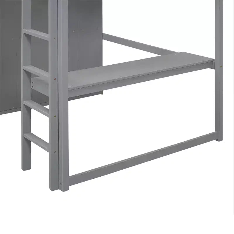 Full Size Loft Bed with Wardrobe and Desk, Wood Loft Bed Frame with Storage Shelves and Drawers for Kids Teens Adults