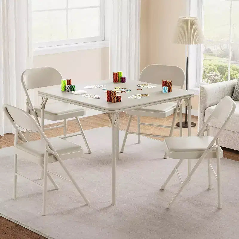Acekool 33.6 Inch Folding Card Table with PU Soft Cushion, Portable Square Metal Table for Living Room, Office, Bedroom Foldable & Compact Design
