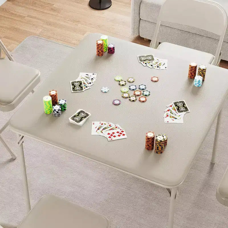 Acekool 33.6 Inch Folding Card Table with PU Soft Cushion, Portable Square Metal Table for Living Room, Office, Bedroom Foldable & Compact Design