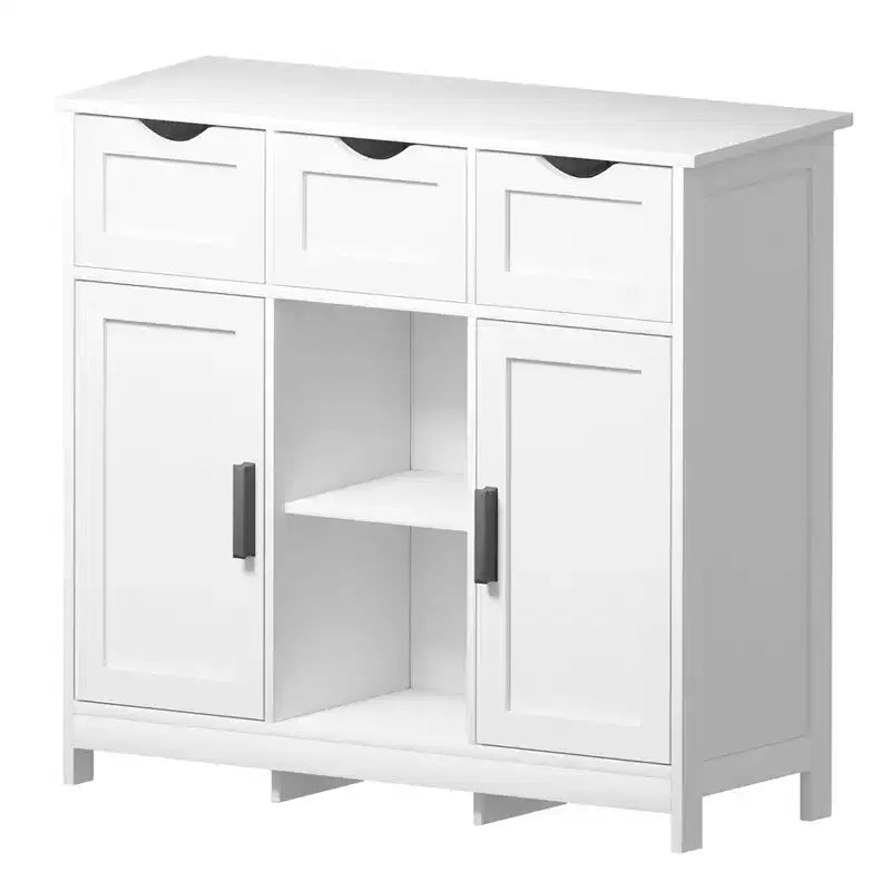 Okak Versatile Bathroom Storage Cabinet,Bedroom & Living Room, Floor Cabinet with 3 Drawers, 2 Cubbies & 3 Doors, Accent Cabinet