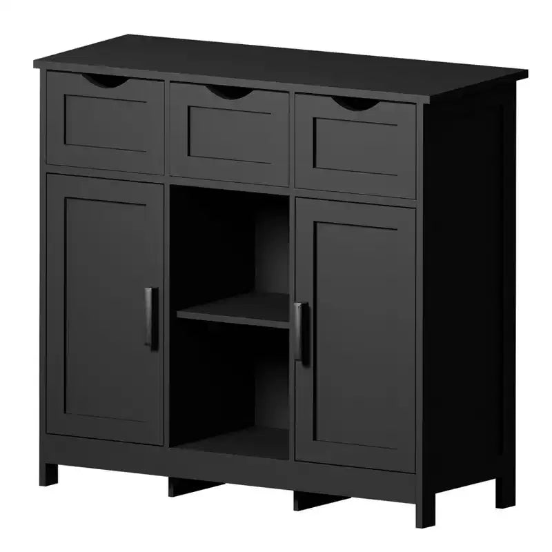Okak Versatile Bathroom Storage Cabinet,Bedroom & Living Room, Floor Cabinet with 3 Drawers, 2 Cubbies & 3 Doors, Accent Cabinet