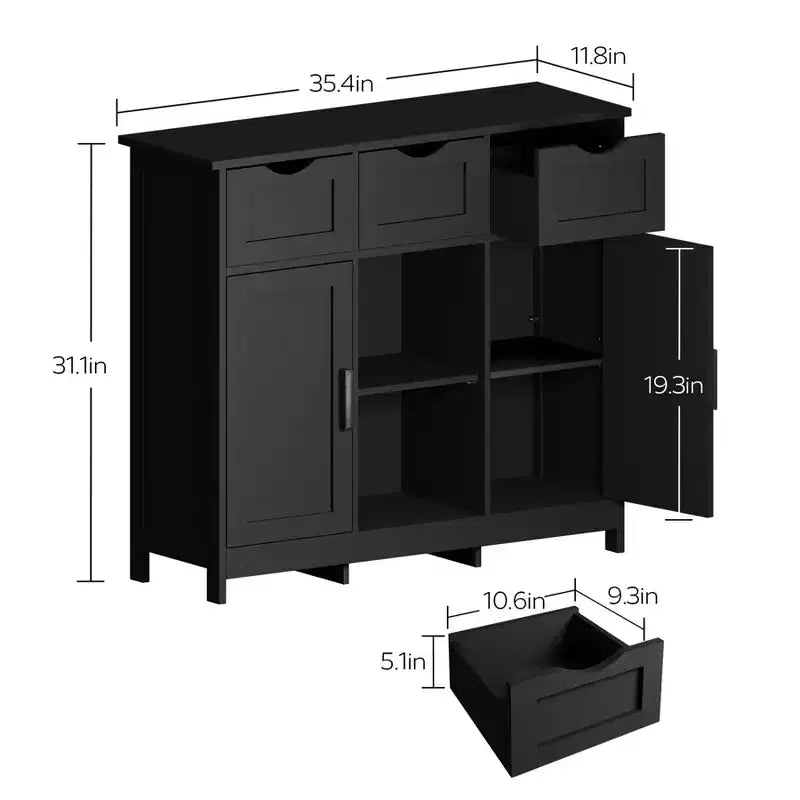 Okak Versatile Bathroom Storage Cabinet,Bedroom & Living Room, Floor Cabinet with 3 Drawers, 2 Cubbies & 3 Doors, Accent Cabinet