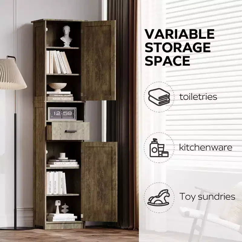 Okak Tall Bathroom Storage Cabinet, 69 Freestanding Cabinet with Adjustable Shelves, Doors & Anti-Tipping Device for Kitchen & Living Room