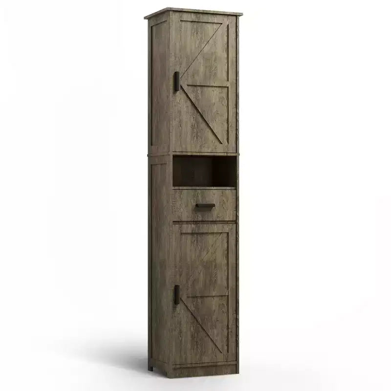 Okak Tall Bathroom Storage Cabinet, 69 Freestanding Cabinet with Adjustable Shelves, Doors & Anti-Tipping Device for Kitchen & Living Room