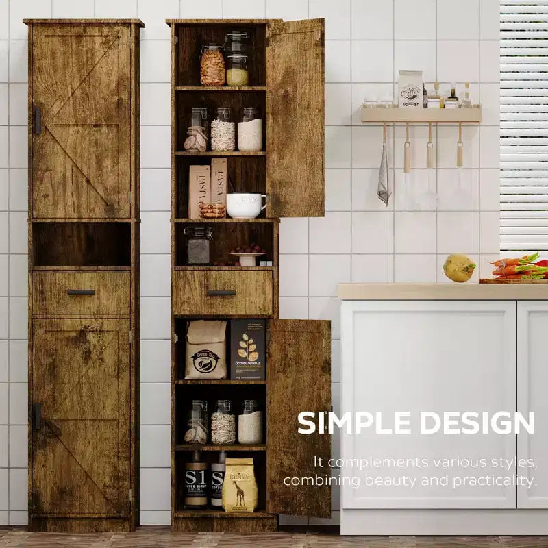 Okak Tall Bathroom Storage Cabinet, 69 Freestanding Cabinet with Adjustable Shelves, Doors & Anti-Tipping Device for Kitchen & Living Room