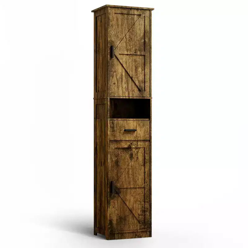 Okak Tall Bathroom Storage Cabinet, 69 Freestanding Cabinet with Adjustable Shelves, Doors & Anti-Tipping Device for Kitchen & Living Room