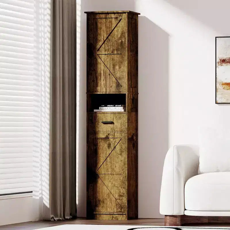 Okak Tall Bathroom Storage Cabinet, 69 Freestanding Cabinet with Adjustable Shelves, Doors & Anti-Tipping Device for Kitchen & Living Room