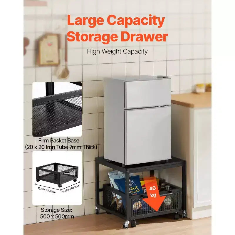 VEVOR Mini Fridge Stand with Storage, 198 lbs Mini Fridge Table with Movable Storage Cart & Swivel Wheels, Beverage Refrigerator Stand, Black