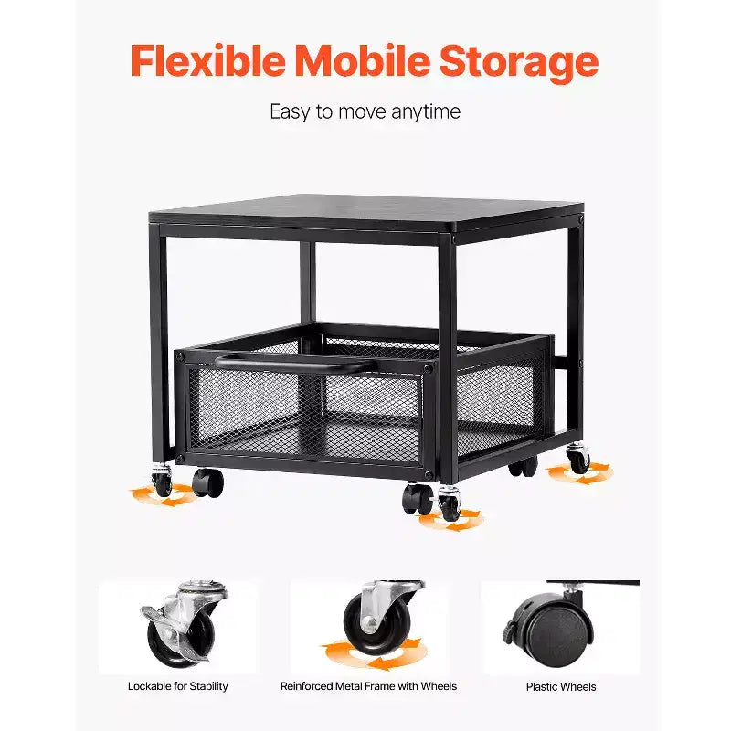 VEVOR Mini Fridge Stand with Storage, 198 lbs Mini Fridge Table with Movable Storage Cart & Swivel Wheels, Beverage Refrigerator Stand, Black