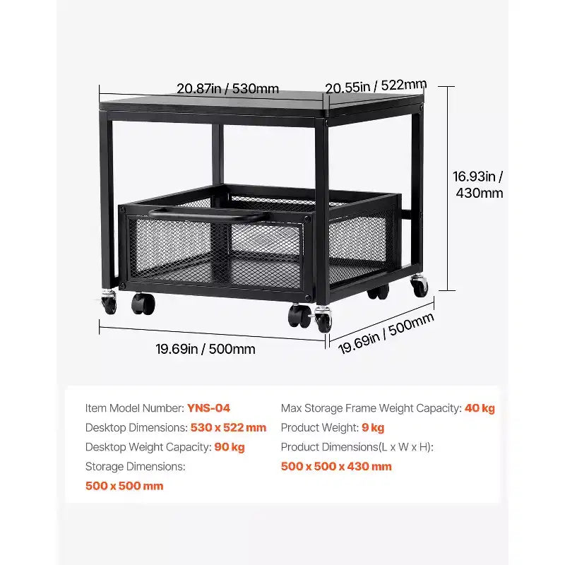 VEVOR Mini Fridge Stand with Storage, 198 lbs Mini Fridge Table with Movable Storage Cart & Swivel Wheels, Beverage Refrigerator Stand, Black