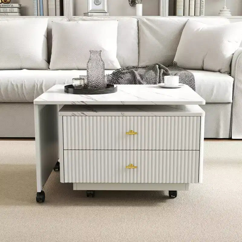 GDFStudio Cyralis Modern Extendable Reversible Storage Coffee Table with 2 Drawers and 6 Wheels