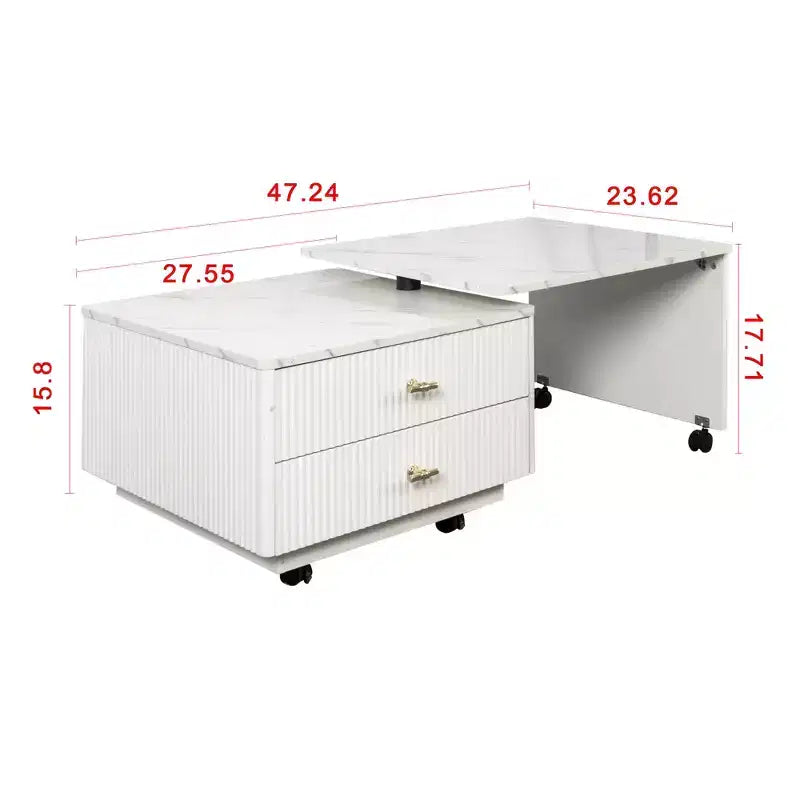 GDFStudio Cyralis Modern Extendable Reversible Storage Coffee Table with 2 Drawers and 6 Wheels