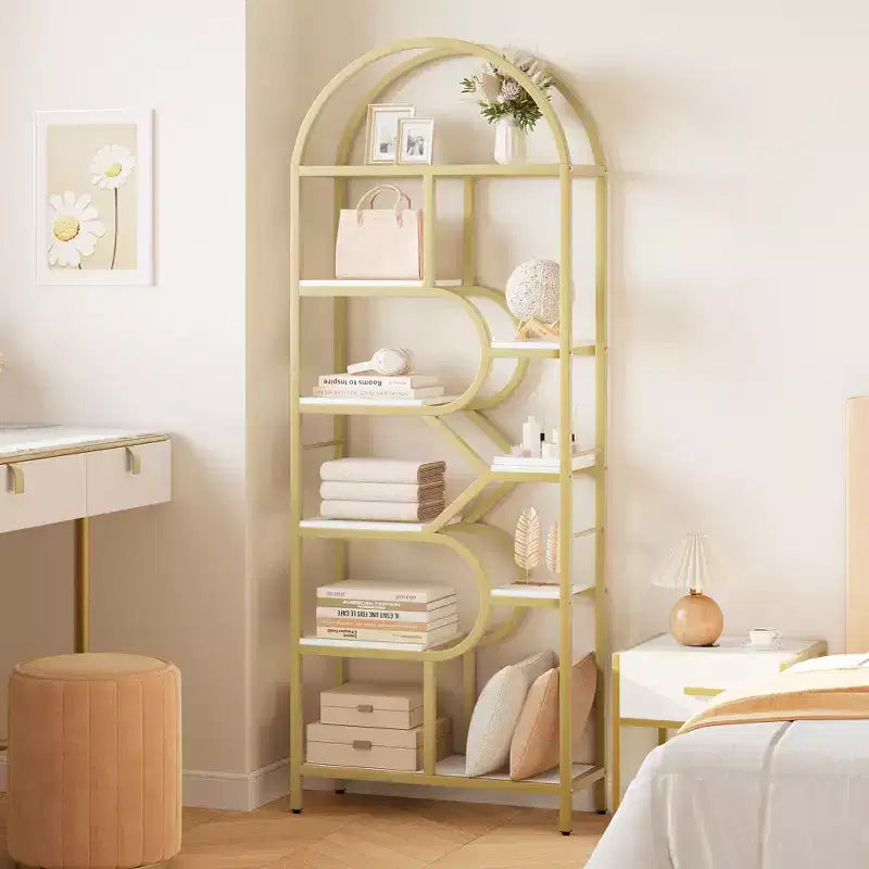 6-Tier Arched Bookshelf, 82 Tall Metal Frame Book Rack, Bookcase Display Racks with Open Storage Shelf for Bedroom, Living Room, Home Office