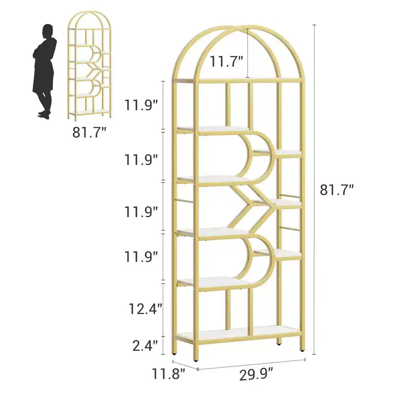 6-Tier Arched Bookshelf, 82 Tall Metal Frame Book Rack, Bookcase Display Racks with Open Storage Shelf for Bedroom, Living Room, Home Office
