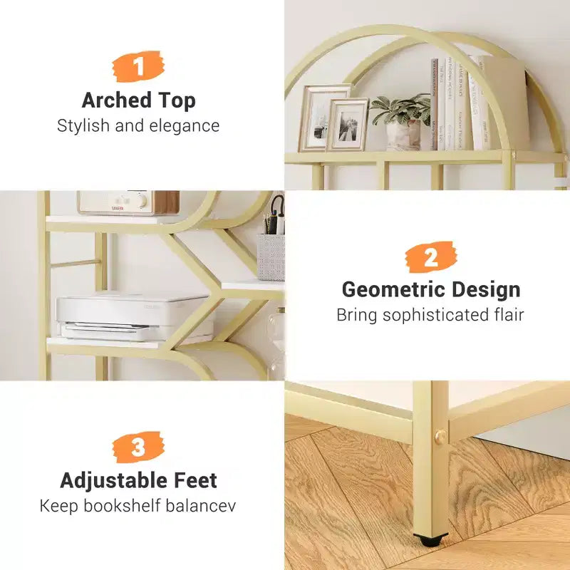 6-Tier Arched Bookshelf, 82 Tall Metal Frame Book Rack, Bookcase Display Racks with Open Storage Shelf for Bedroom, Living Room, Home Office