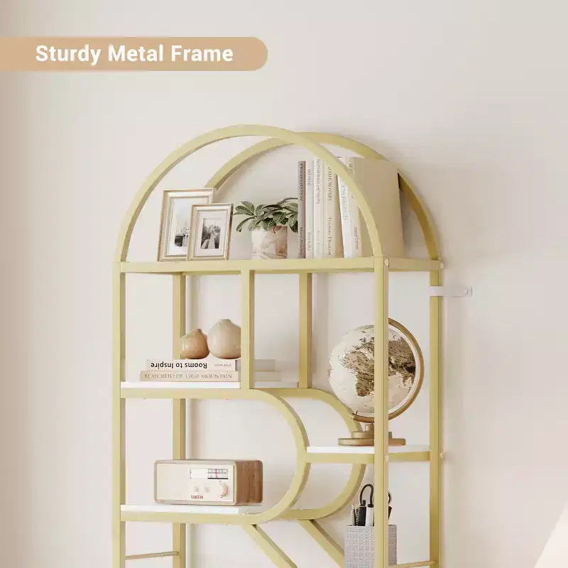 6-Tier Arched Bookshelf, 82 Tall Metal Frame Book Rack, Bookcase Display Racks with Open Storage Shelf for Bedroom, Living Room, Home Office