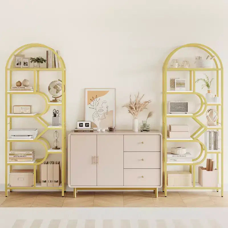 6-Tier Arched Bookshelf, 82 Tall Metal Frame Book Rack, Bookcase Display Racks with Open Storage Shelf for Bedroom, Living Room, Home Office