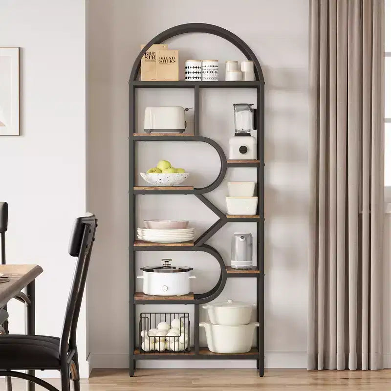 6-Tier Arched Bookshelf, 82 Tall Metal Frame Book Rack, Bookcase Display Racks with Open Storage Shelf for Bedroom, Living Room, Home Office