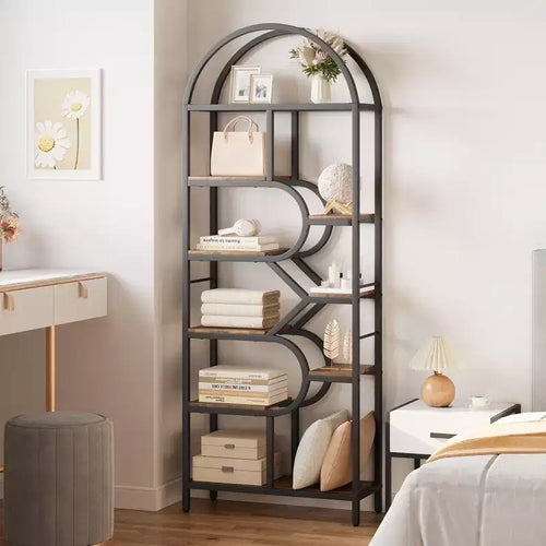 6-Tier Arched Bookshelf, 82 Tall Metal Frame Book Rack, Bookcase Display Racks with Open Storage Shelf for Bedroom, Living Room, Home Office