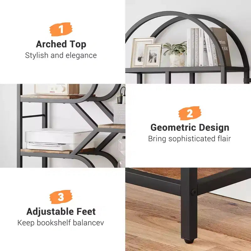 6-Tier Arched Bookshelf, 82 Tall Metal Frame Book Rack, Bookcase Display Racks with Open Storage Shelf for Bedroom, Living Room, Home Office