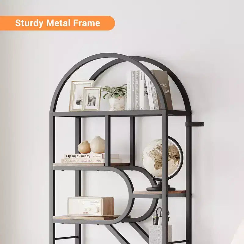 6-Tier Arched Bookshelf, 82 Tall Metal Frame Book Rack, Bookcase Display Racks with Open Storage Shelf for Bedroom, Living Room, Home Office