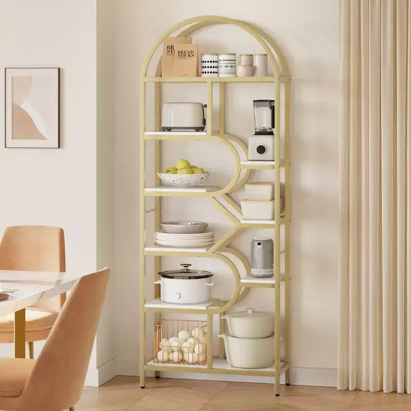 6-Tier Arched Bookshelf, 82 Tall Metal Frame Book Rack, Bookcase Display Racks with Open Storage Shelf for Bedroom, Living Room, Home Office