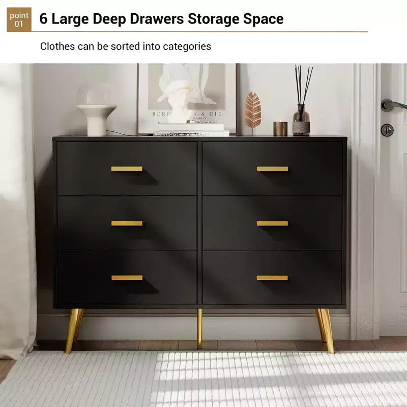 6 Drawer Dresser,Modern Chest of Drawers Organizer Storage with Drawers,Large Storage Cabinet,Modern Design Dresser for Bedroom,Living Room,Porch