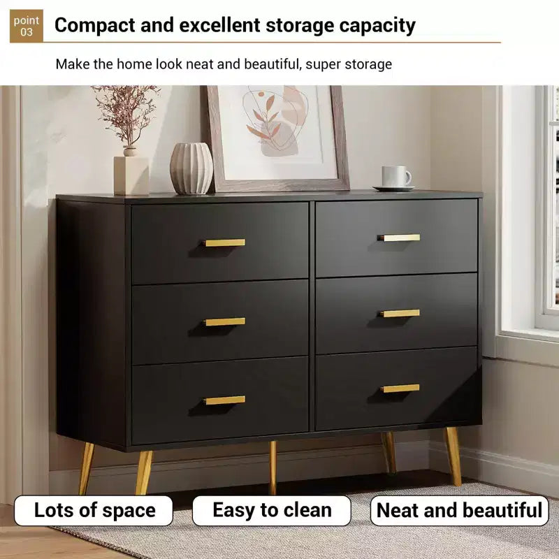 6 Drawer Dresser,Modern Chest of Drawers Organizer Storage with Drawers,Large Storage Cabinet,Modern Design Dresser for Bedroom,Living Room,Porch