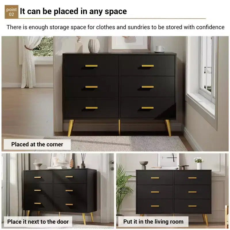 6 Drawer Dresser,Modern Chest of Drawers Organizer Storage with Drawers,Large Storage Cabinet,Modern Design Dresser for Bedroom,Living Room,Porch
