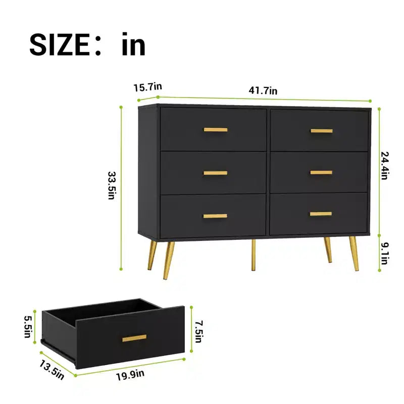 6 Drawer Dresser,Modern Chest of Drawers Organizer Storage with Drawers,Large Storage Cabinet,Modern Design Dresser for Bedroom,Living Room,Porch