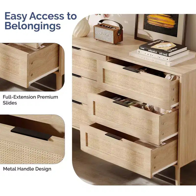Karl Home 6-Drawer Beige MDF (Medium-Density Fiberboard) 47.24in. W Chest of Drawer