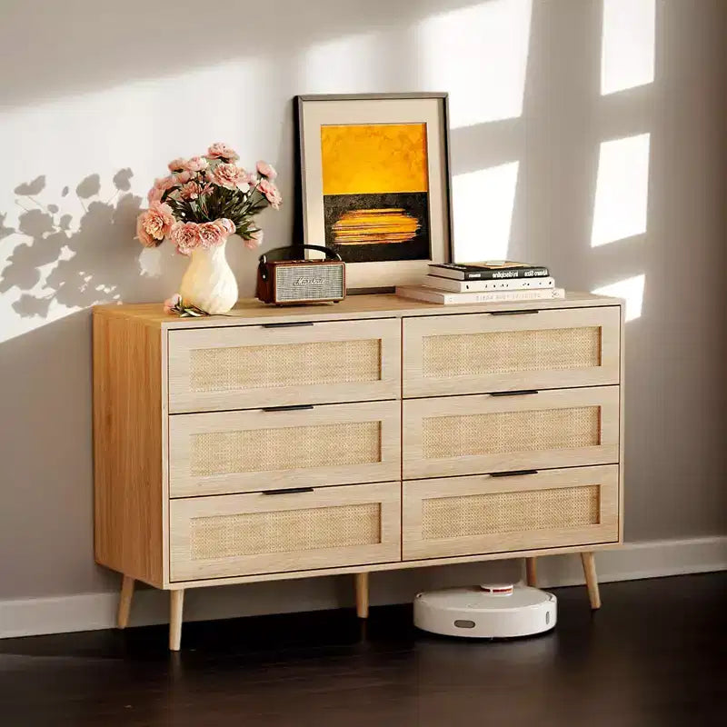 Karl Home 6-Drawer Beige MDF (Medium-Density Fiberboard) 47.24in. W Chest of Drawer