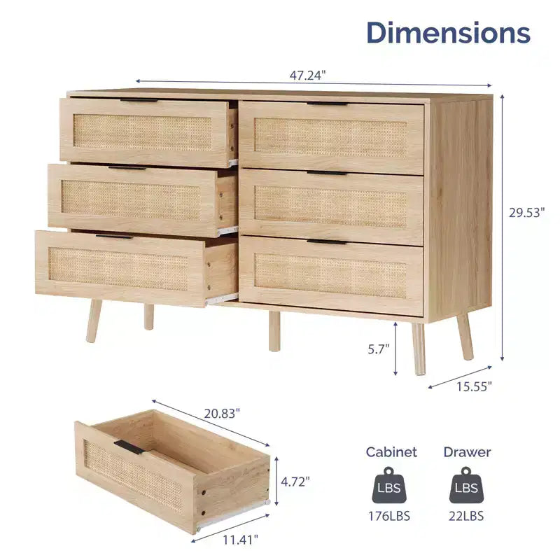 Karl Home 6-Drawer Beige MDF (Medium-Density Fiberboard) 47.24in. W Chest of Drawer
