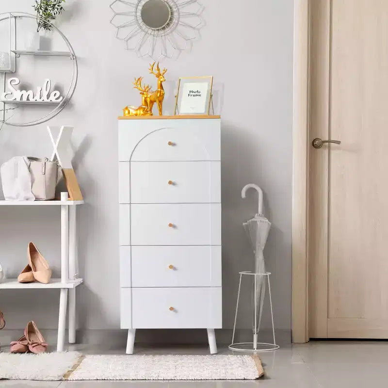 Karl Home 5-Drawer White MDF (Medium-Density Fiberboard) 19.69in. W Chest of Drawer