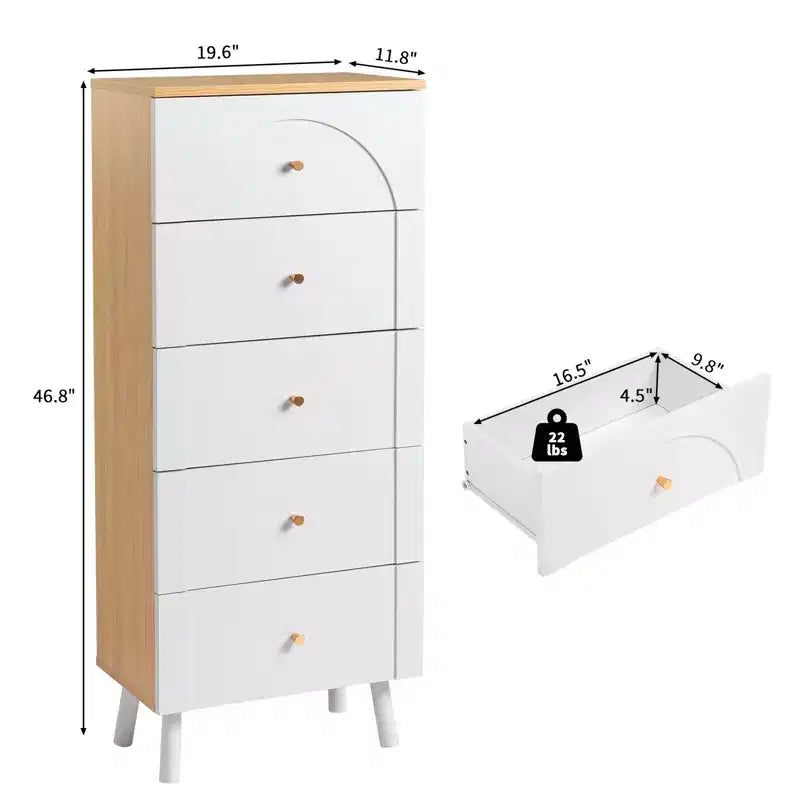 Karl Home 5-Drawer White MDF (Medium-Density Fiberboard) 19.69in. W Chest of Drawer