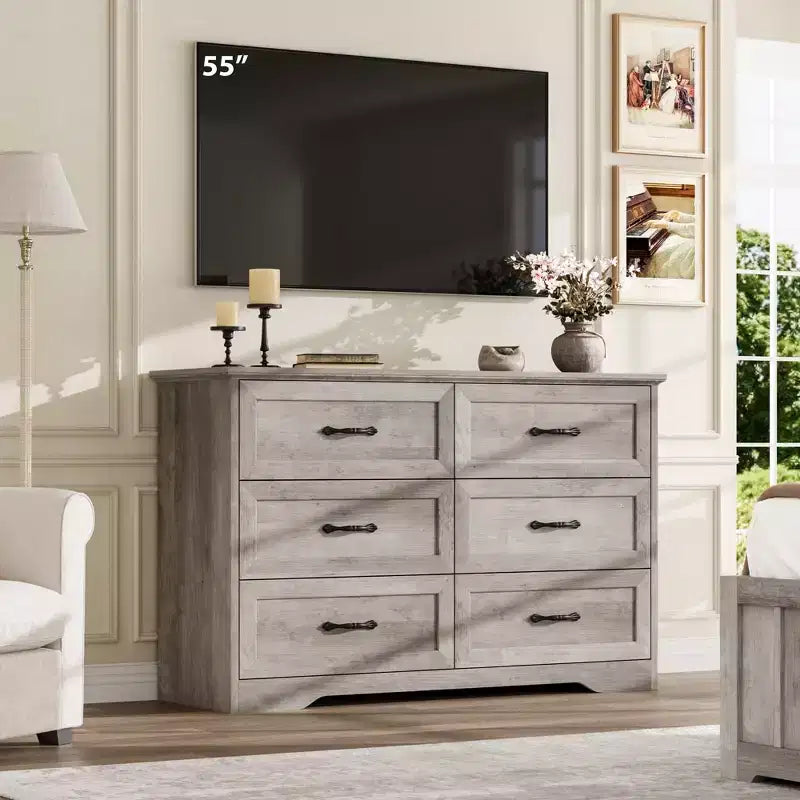 6 Drawers Dresser for Bedroom, Chest of Drawers with Wide Metal Handle, Storage Organizer Dressers