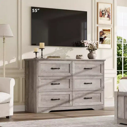6 Drawers Dresser for Bedroom, Chest of Drawers with Wide Metal Handle, Storage Organizer Dressers