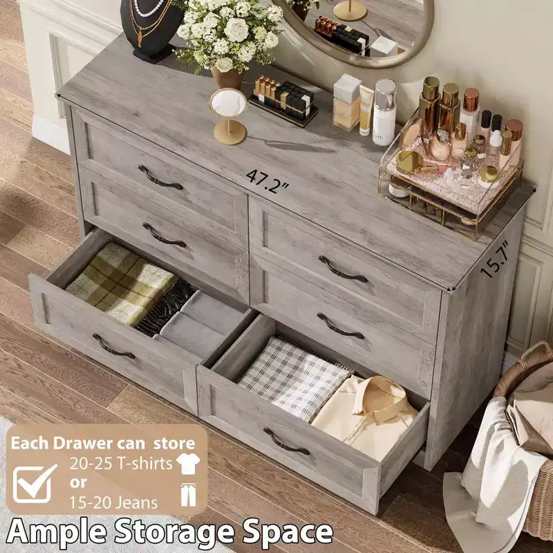 6 Drawers Dresser for Bedroom, Chest of Drawers with Wide Metal Handle, Storage Organizer Dressers