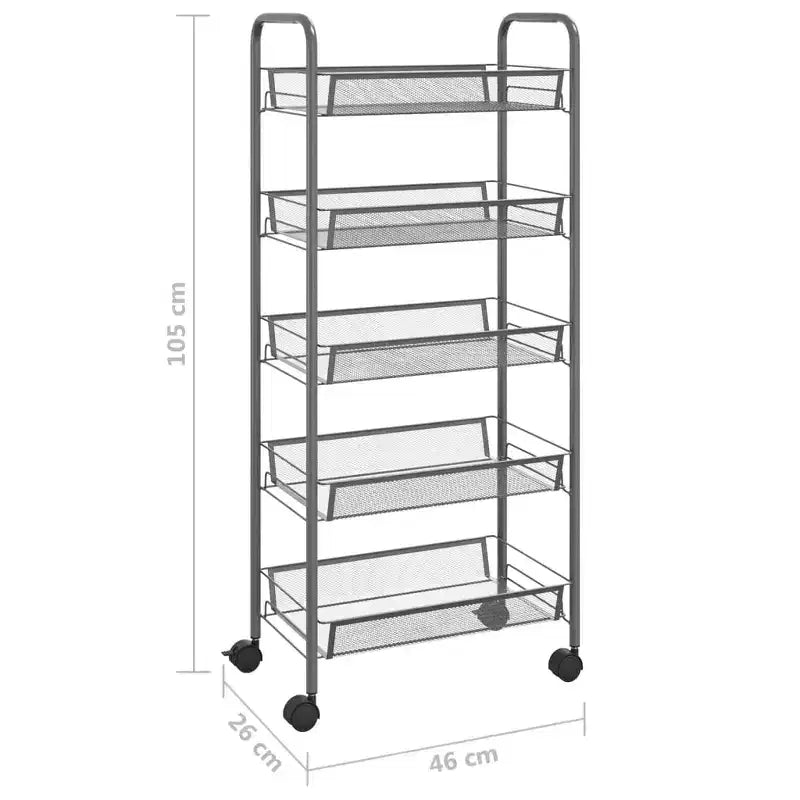 CLIHOME 5 Tier Mesh Rolling File Utility Cart Storage Basket Home Office Trolley Kitchen Pantry Organizers